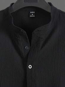 Manfinity Homme Camisa Para Hombre Con Medio Botón De Color Sólido Y Corte Holgado - Negro - Ver 4