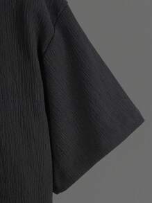 Manfinity Homme Camisa Para Hombre Con Medio Botón De Color Sólido Y Corte Holgado - Negro - Ver 5