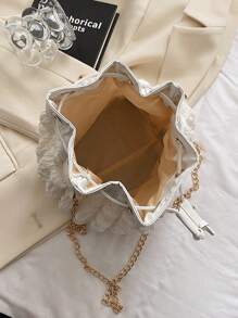 時尚素色迷你水桶包適合女士帶鏈子帶斜肩包 - 白色 - 查看 8