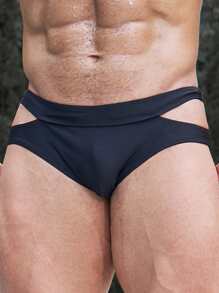 Manfinity Men Cut Out Waist Swim Brief Solid Racer Brief - Black - View 1