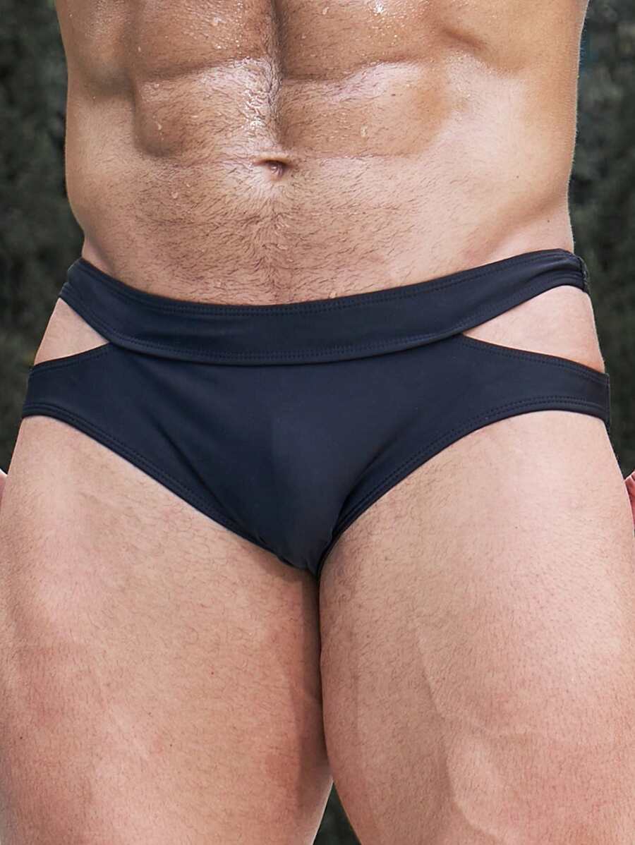 Manfinity Men Cut Out Waist Swim Brief Solid Racer Brief - Black - View 1