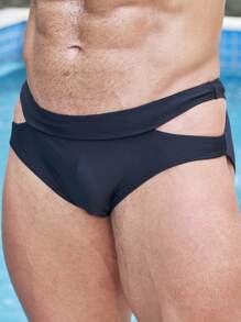 Manfinity Men Cut Out Waist Swim Brief Solid Racer Brief - Black - View 5