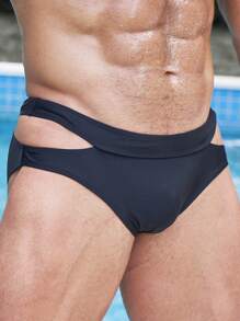 Manfinity Men Cut Out Waist Swim Brief Solid Racer Brief - Black - View 6