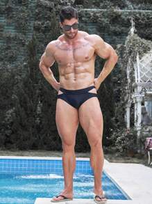 Manfinity Men Cut Out Waist Swim Brief Solid Racer Brief - Black - View 7