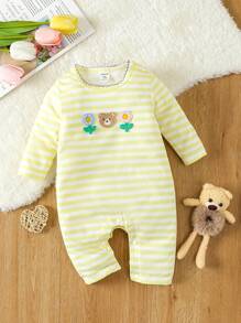 Baby Striped & Cartoon Graphic Jumpsuit - Multicolor - View 1