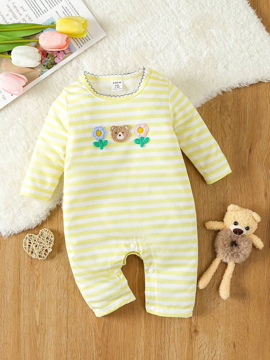 Baby Striped & Cartoon Graphic Jumpsuit - Multicolor - View 1
