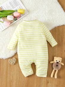Baby Striped & Cartoon Graphic Jumpsuit - Multicolor - View 2