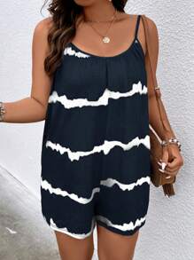 SHEIN LUNE 大碼紮染吊帶連體短褲 - 藏蓝色 - 查看 3