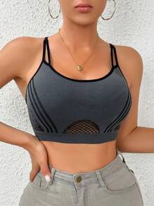 拼接漁網吊帶短上衣基本款上衣