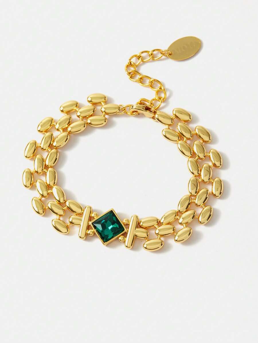 MOTF PREMIUM 1 Đồng Thời Trang Hình Thoi Trang Trí Dây Chuyền Vòng Tay Cho Nữ Cho Cuộc Sống Hàng Ngày - Vàng - Xem 1