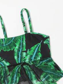 Young Girl Tropical Print Ruffle Hem Bikini Set Summer Beach - Multicolor - View 3