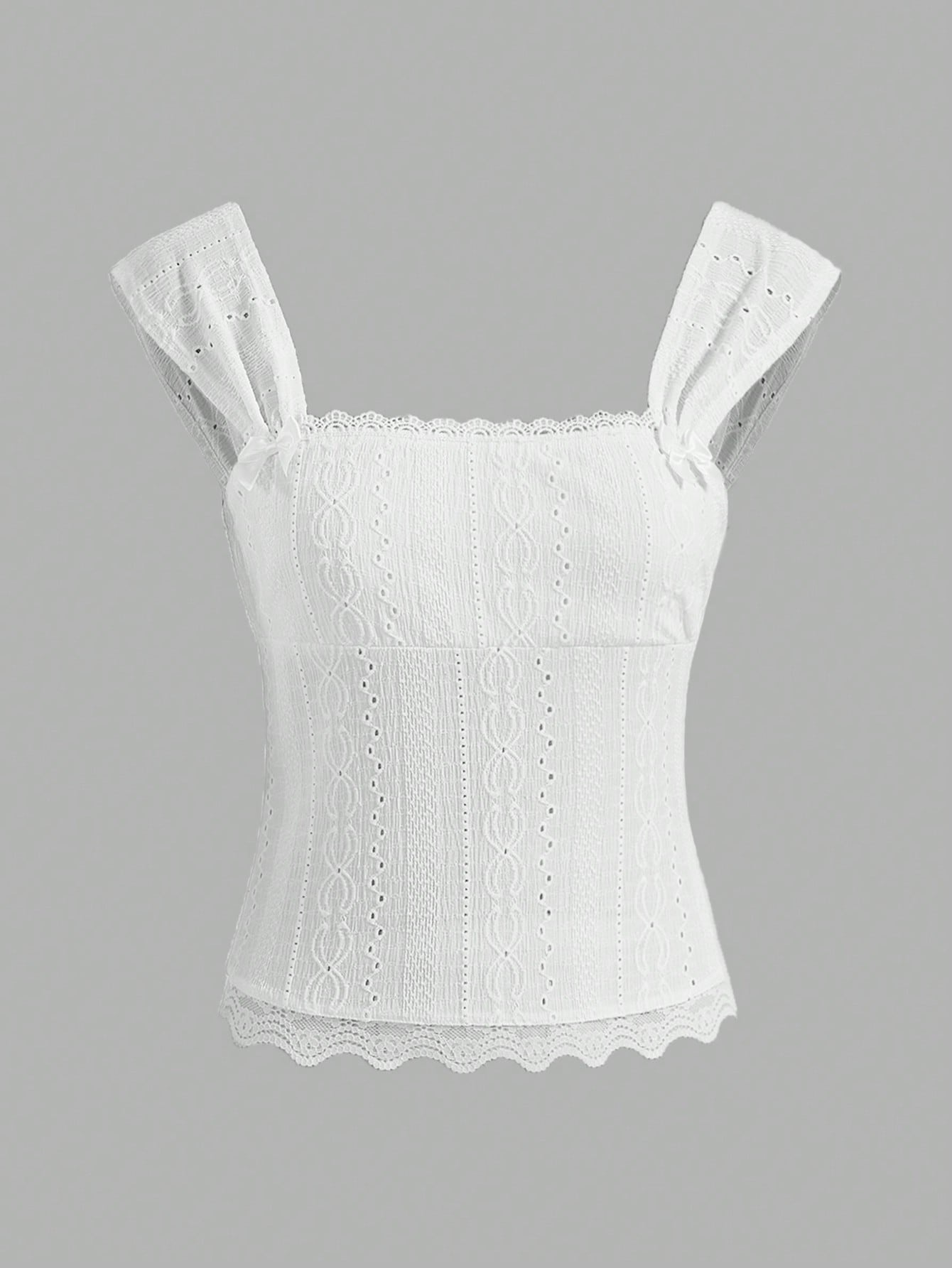 SHEIN SHEIN Qutie Lace Trim Bow Detail Wide Strap Top