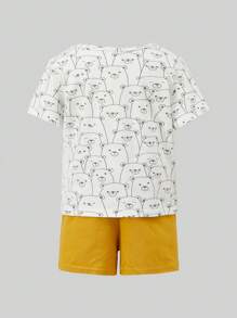 男嬰卡通圖案T恤和短褲和帽和包