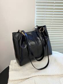Fashionable Solid Colour Simple Square Shape Women's Shoulder Bag - Black - View 2