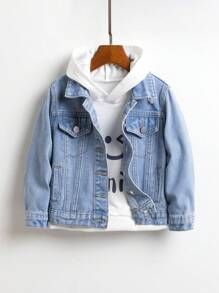 Toddler Boy Denim Jackets & Áo Khoác Túi Nút phía trước màu trơn Giải trí - Rửa nhẹ - Xem 1