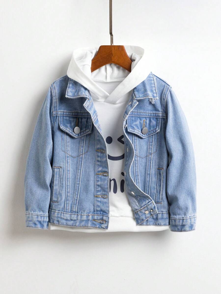 Toddler Boy Denim Jackets & Áo Khoác Túi Nút phía trước màu trơn Giải trí - Rửa nhẹ - Xem 1