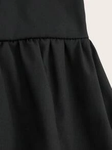 SHEIN 青少年女孩纯色方领 A 字形连衣裙，简约优雅高腰设计方领 A 字形廓形，适合日常穿着 - 黑色 - 查看 3