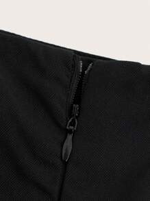 SHEIN 青少年女孩纯色方领 A 字形连衣裙，简约优雅高腰设计方领 A 字形廓形，适合日常穿着 - 黑色 - 查看 4