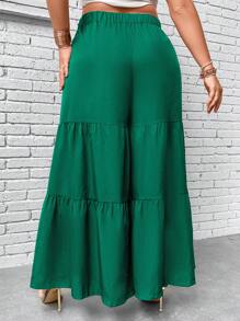 SHEIN Clasi Quần Plus Size Viên lá sen Thắt nơ trước màu trơn Giải trí - màu xanh lá - Xem 2