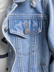 Toddler Boy Denim Jackets & Áo Khoác Túi Nút phía trước màu trơn Giải trí - Rửa nhẹ - Xem 4