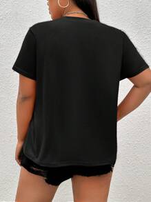 SHEIN EZwear Plus Letter Graphic Tee - Black - View 2