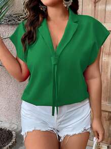 SHEIN LUNE Plus Solid Batwing Sleeve Blouse - Green - View 5