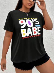 SHEIN EZwear Plus Letter Graphic Tee - Black - View 3