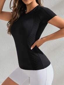 Yoga Basic 素色運動T恤 - 黑色 - 查看 2