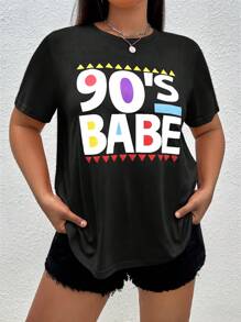 SHEIN EZwear Plus Letter Graphic Tee - Black - View 4