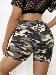 SHEIN Coolane Plus Camo Print Ripped Denim Shorts - Multicolor - View 3