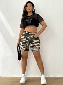 SHEIN Coolane Plus Camo Print Ripped Denim Shorts - Multicolor - View 6