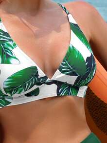 Tropical Print Bikini Set For Summer Beach - Green - View 3