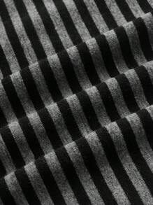 ROMWE Goth 条纹褶皱对比蕾丝 T 恤，学校 - 彩色 - 查看 4