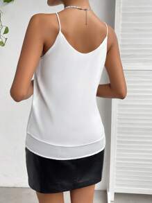 SHEIN Privé Contrast Sequin Cami Top - White - View 2