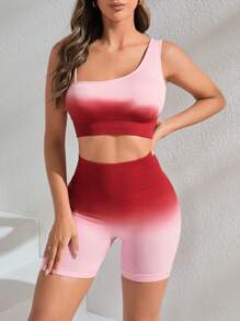 Set bộ đồ thể thao Bất đối xứng Ombre - Hồng - Xem 6