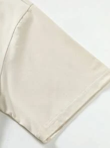 Claim Dot 男士宽松字母图案落肩纽扣 Polo 衫，撞色领，适合返校、男友礼物 - 卡其色 - 查看 7