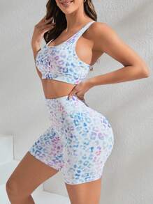 Yoga Trendy Set bộ đồ thể thao Hội Chữ thập Cắt ra In hoa Báo - Nhiều màu - Xem 4