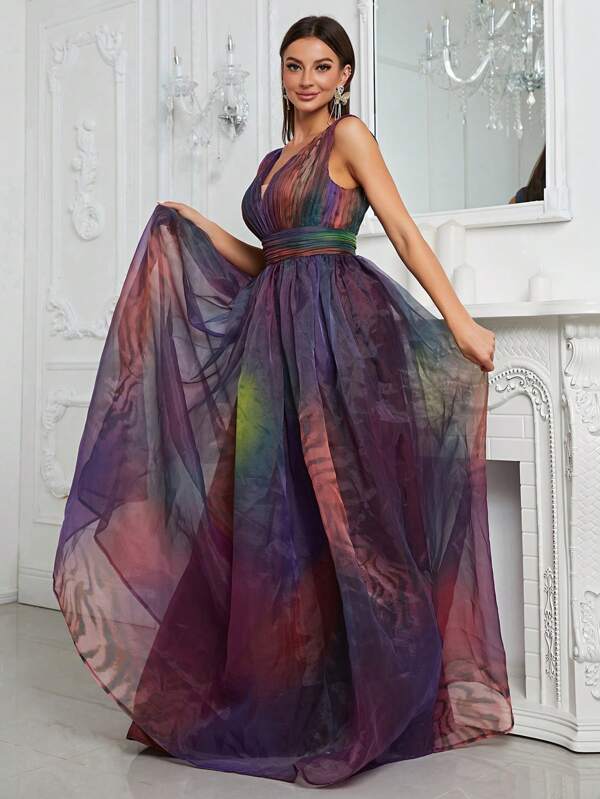 Giffniseti Ombre V Back Mesh Overlay Party Dress SHEIN USA