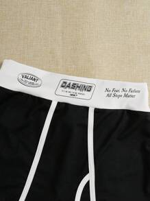 SHEIN EZwear Bộ đồ hai mảnh nữ Tương phản ràng buộc Khối Màu Slogan Giải trí - màu đen - Xem 5
