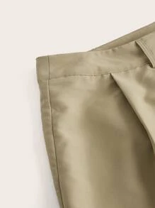 SHEIN EZwear Plus High Waist Fold Pleated Skirt Without Belt - Khaki - View 4