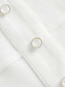 SHEIN MOD Áo thun nữ Tương phản ren Xù nhỏ Nút phía trước màu trơn Giải trí - trắng - Xem 5