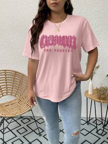SHEIN Essnce Plus Letter Graphic Tee - Baby Pink - View 4