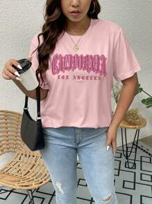 SHEIN Essnce Plus Letter Graphic Tee - Baby Pink - View 7