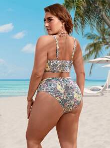 SHEIN Swim Curve Plus Size Floral Print Bikini Set Summer Beach - Multicolor - View 2