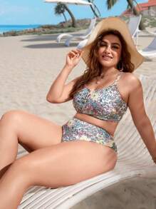 SHEIN Swim Curve Plus Size Floral Print Bikini Set Summer Beach - Multicolor - View 6