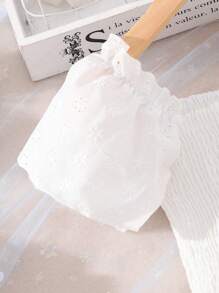 SHEIN Menina Malhado Manga Bufante Bainha Com Babado Blusa & Impressão Floral Bainha Com Babado Saia