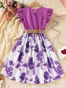 SHEIN Đầm Gái Xù Hoa Dễ thương - Màu tím  Violet - Xem 2