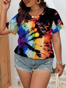 SHEIN Essnce Plus Tie Dye Tee - Multicolor - View 1