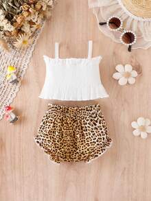 Bebé Conjunto de top de tirantes y shorts con estampado de leopardo con lazo delantero - Multicolor - Ver 2