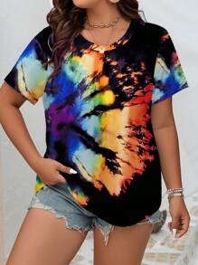 SHEIN Essnce Plus Tie Dye Tee - Multicolor - View 4